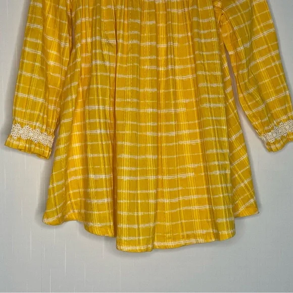Falls Creek Kids Yellow Plaid Dress White Lace Peasant Cotton Dress size 3T - Picture 4 of 12